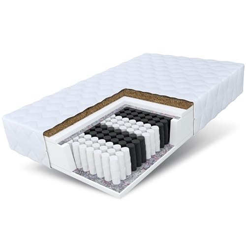 FDM Home MAX Matratze 80x200 cm Taschenfederkern Höhe 24 cm Härtegrad H3 H4 7-Liegezonen Öko-Tex Allergikergeeignet Bezug Waschbar Kokosfaser-Einlage von FDM