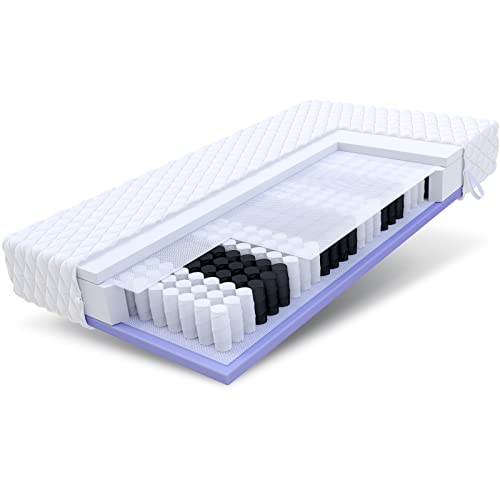 FDM Kepler Taschenfederkernmatratze 80x200 cm 7-Zonen Matratze Höhe 20 cm Punktelastizität Härtegrad H2 H3 Polyurethan-Schaum Matratzenbezug Jersey von FDM