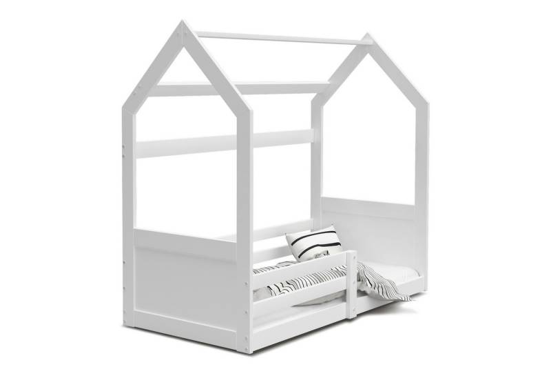 FDM Kinderbett Miki Bodenbett Hausbett mit Rausfallschutz und Lattenrost Holzbett (Bodenbett Hausbett FDM, verfügbar in 80x160 cm & 80x190 cm), wahlweise in 2 Größen und 3 Farben, Massivholz, Hausbett von FDM