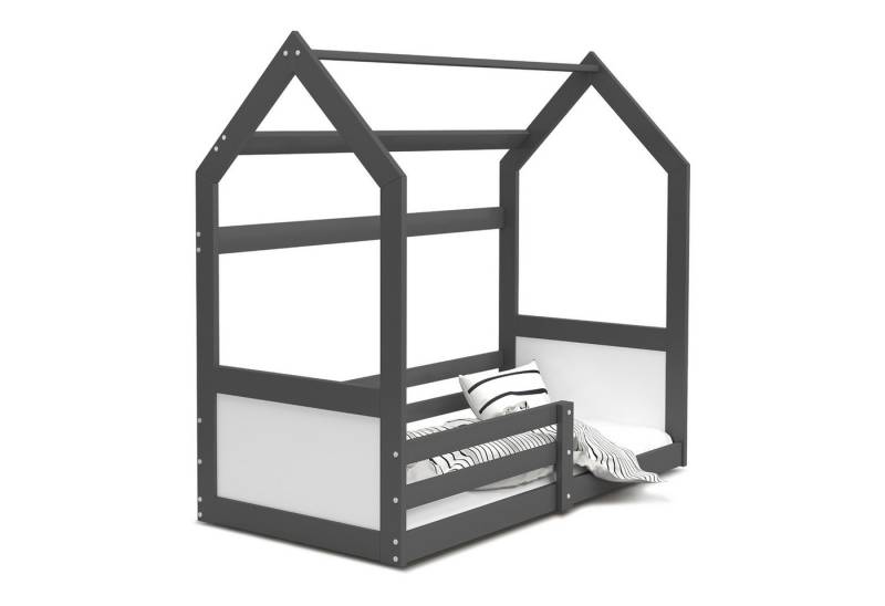 FDM Kinderbett Miki Bodenbett Hausbett mit Rausfallschutz und Lattenrost Holzbett (Bodenbett Hausbett FDM, verfügbar in 80x160 cm & 80x190 cm), wahlweise in 2 Größen und 3 Farben, Massivholz, Hausbett von FDM