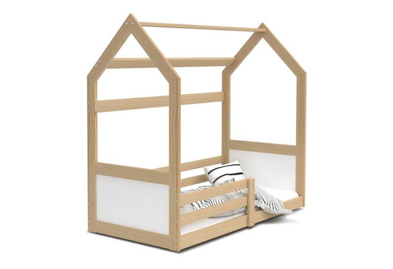 FDM Kinderbett Miki Bodenbett Hausbett mit Rausfallschutz und Lattenrost Holzbett (Bodenbett Hausbett FDM, verfügbar in 80x160 cm & 80x190 cm), wahlweise in 2 Größen und 3 Farben, Massivholz, Hausbett von FDM