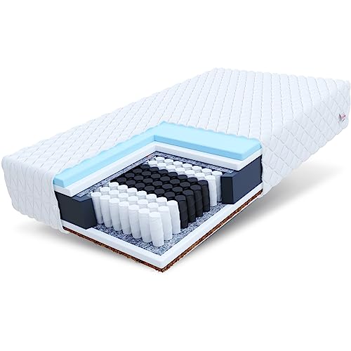 FDM Laval MAX Taschenfederkernmatratze 80 x 200 cm 9-Zonen Matratze Härtegrad H3/H4 (Mittelhart/Hart) 26 cm Höhe Hybrid Foam Kokosfasereinlage Federkern Bezug Abnehmbar Waschbar TFK von FDM