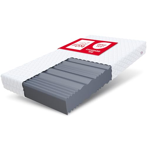 FDM Livia Matratze 140 x 200 cm Schaumstoffmatratze Härtegrad H3 11 cm Höhe Profilierter Schaum 7-Zonen Hochelastischer HR T25 mit Wellenschnitt Polyester von FDM