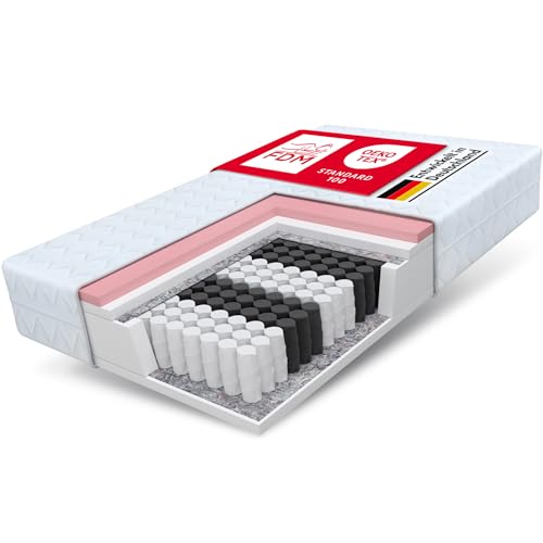 FDM Matratze 80x200 cm Härtegrad H2 H3 Höhe 27 cm Taschenfederkernmatratze Visco-Schaum Polyurethan-Schaum 7 Komfortzonen mit Hypoallergenem Waschbarem Premium-Bezug Oeko-Tex Memory Duo FDM Matratze 80x200 cm Härtegrad H2 H3 Höhe 27 cm Taschenfederkernmatratze Visco-Schaum Polyurethan-Schaum 7 Komfortzonen mit Hypoallergenem Waschbarem Premium-Bezug Oeko-Tex Memory Duo von FDM