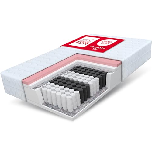 FDM Memory Matratze 100x200 Taschenfederkern 7-Liegezonen 24 cm Höhe H2 H3 Visco-Schaumstoff Allergikergeeignet Bezug Waschbar Abnehmbar Weiß von FDM