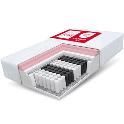 FDM Memory Matratze 80x200 Taschenfederkern 7-Liegezonen 24 cm Höhe H2 H3 Visco-Schaumstoff Allergikergeeignet Bezug Waschbar Abnehmbar Weiß von FDM