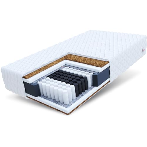 FDM Merano Taschenfederkernmatratze 120 x 200 cm Matratze Kokos-Einlage 7-Zonen Polyurethanschaum Härtegrad H4 (Hart) Höhe 19 cm Zweiseitig Abnehmbarer Bezug Waschbar von FDM