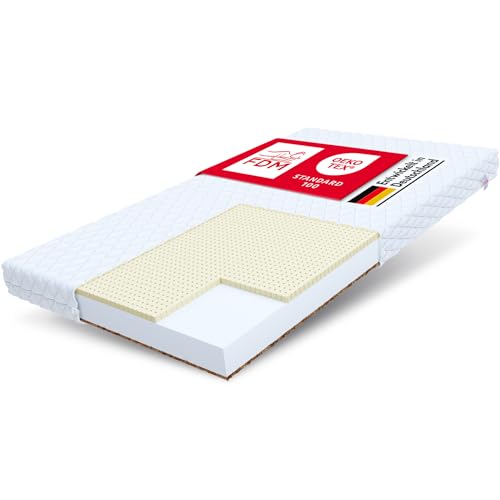 FDM PIKOLO Schaumstoffmatratze 80 x 160 cm Kindermatratze Härtegrad H2/H4 (Mittelweich/Hart) 11 cm Höhe Latex Kokos Matratze Hochelastischer HR Komfortschaum Zweiseitig Bezug Abnehmbar Waschbar von FDM