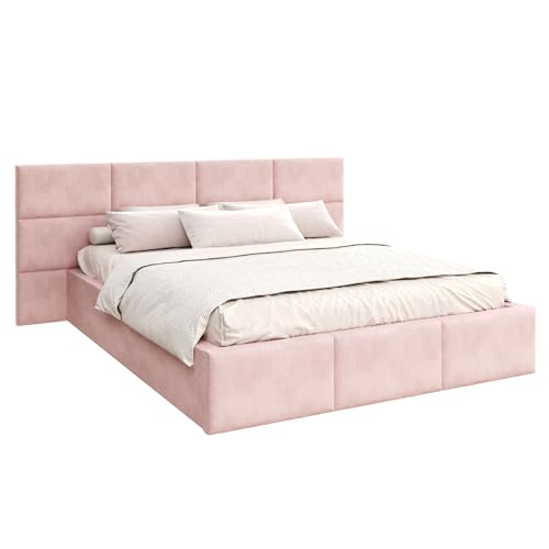 FDM Polsterbett 140x200 cm mit Lattenrost Bettkasten Wandpaneele Stauraum Denver Trinity Altrosa modern von FDM