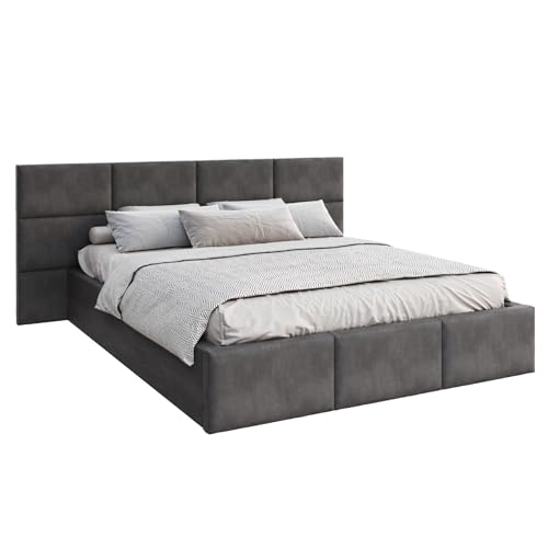 FDM Polsterbett 160x200 cm mit Lattenrost Bettkasten Wandpaneele Stauraum Denver Trinity Graphit modern von FDM
