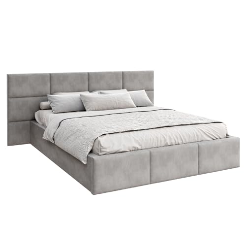 FDM Polsterbett 180x200 cm mit Lattenrost Bettkasten Wandpaneele Stauraum Denver Trinity grau modern von FDM