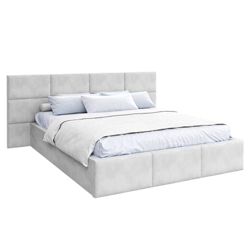FDM Polsterbett 90x200 cm mit Lattenrost Bettkasten Wandpaneele Stauraum Denver Trinity weiß modern von FDM