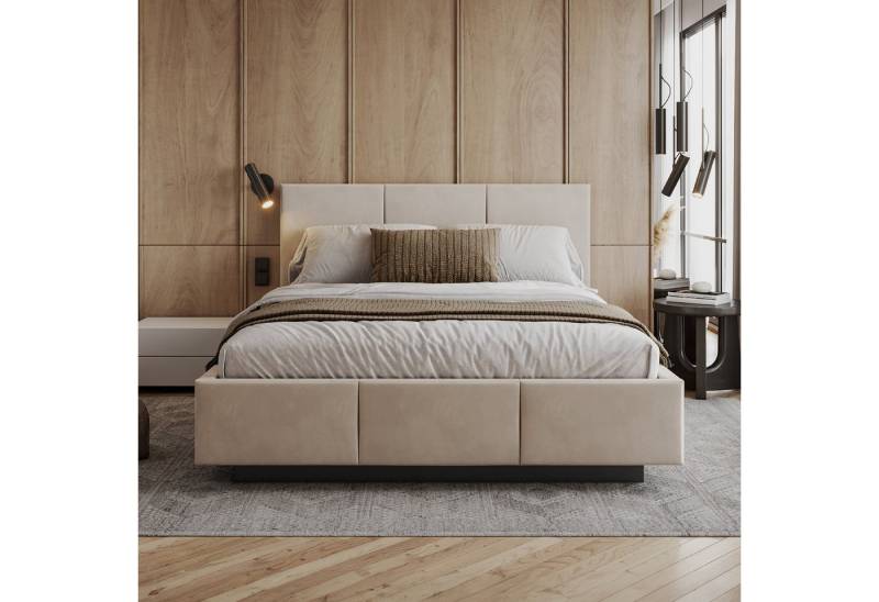 FDM Polsterbett ALMADA modern mit Bettkasten MADE IN EU - mit Trinity Velours Bezug (verfügbar 90x200 120x200 140x200 160x200 180x200cm, Bettrahmen, Bett, mit großen gepolsterten Kopfteil, mit Bettkasten zum aufklappen), Hebbarer Metallrahmen, Bettkasten, mit/ohne Matratze FDM Polsterbett ALMADA modern mit Bettkasten MADE IN EU - mit Trinity Velours Bezug (verfügbar 90x200 120x200 140x200 160x200 180x200cm, Bettrahmen, Bett, mit großen gepolsterten Kopfteil, mit Bettkasten zum aufklappen), Hebbarer Metallrahmen, Bettkasten, mit/ohne Matratze von FDM