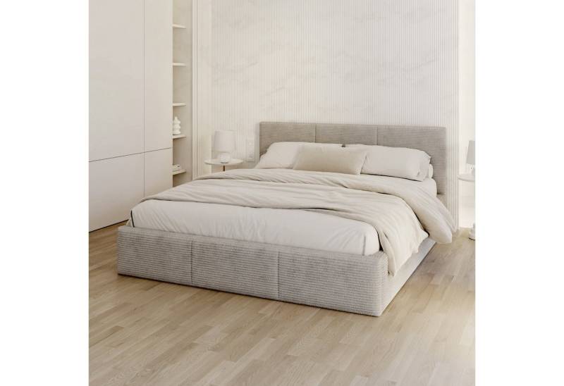 FDM Polsterbett AMBER modern mit Bettkasten MADE IN EU - mit Cord Bezug (verfügbar 90x200 120x200 140x200 160x200 180x200cm, Bettrahmen, Bett, mit großen gepolsterten Kopfteil, mit Bettkasten zum aufklappen), Hebbarer Metallrahmen, Bettkasten, mit/ohne Matratze von FDM