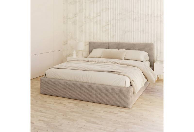 FDM Polsterbett AMBER modern mit Bettkasten MADE IN EU - mit Cord Bezug (verfügbar 90x200 120x200 140x200 160x200 180x200cm, Bettrahmen, Bett, mit großen gepolsterten Kopfteil, mit Bettkasten zum aufklappen), Hebbarer Metallrahmen, Bettkasten, mit/ohne Matratze FDM Polsterbett AMBER modern mit Bettkasten MADE IN EU - mit Cord Bezug (verfügbar 90x200 120x200 140x200 160x200 180x200cm, Bettrahmen, Bett, mit großen gepolsterten Kopfteil, mit Bettkasten zum aufklappen), Hebbarer Metallrahmen, Bettkasten, mit/ohne Matratze von FDM