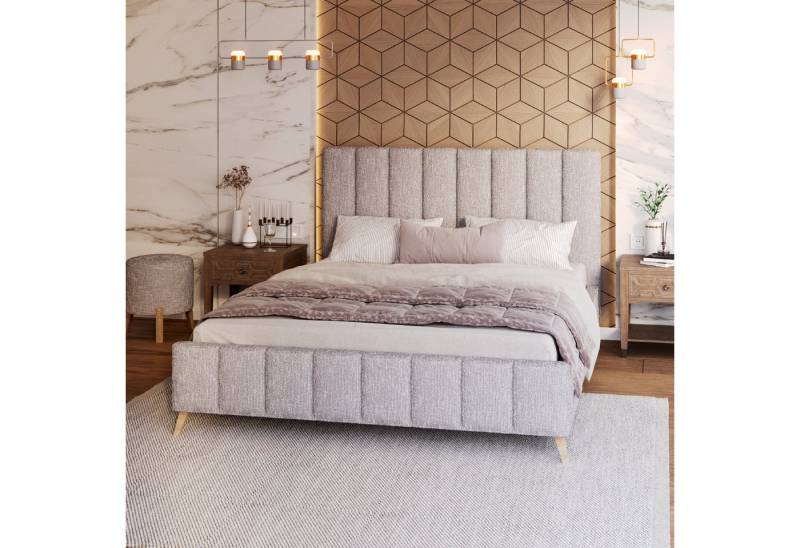 FDM Polsterbett FELICE modern mit Bettkasten MADE IN EU - mit Boucle Stoff (verfügbar 120x200 140x200 160x200 180x200cm, Bettrahmen, Bett, mit großen gepolsterten Kopfteil, Lattenrost aus Holz), Lattenrost aus Holz von FDM