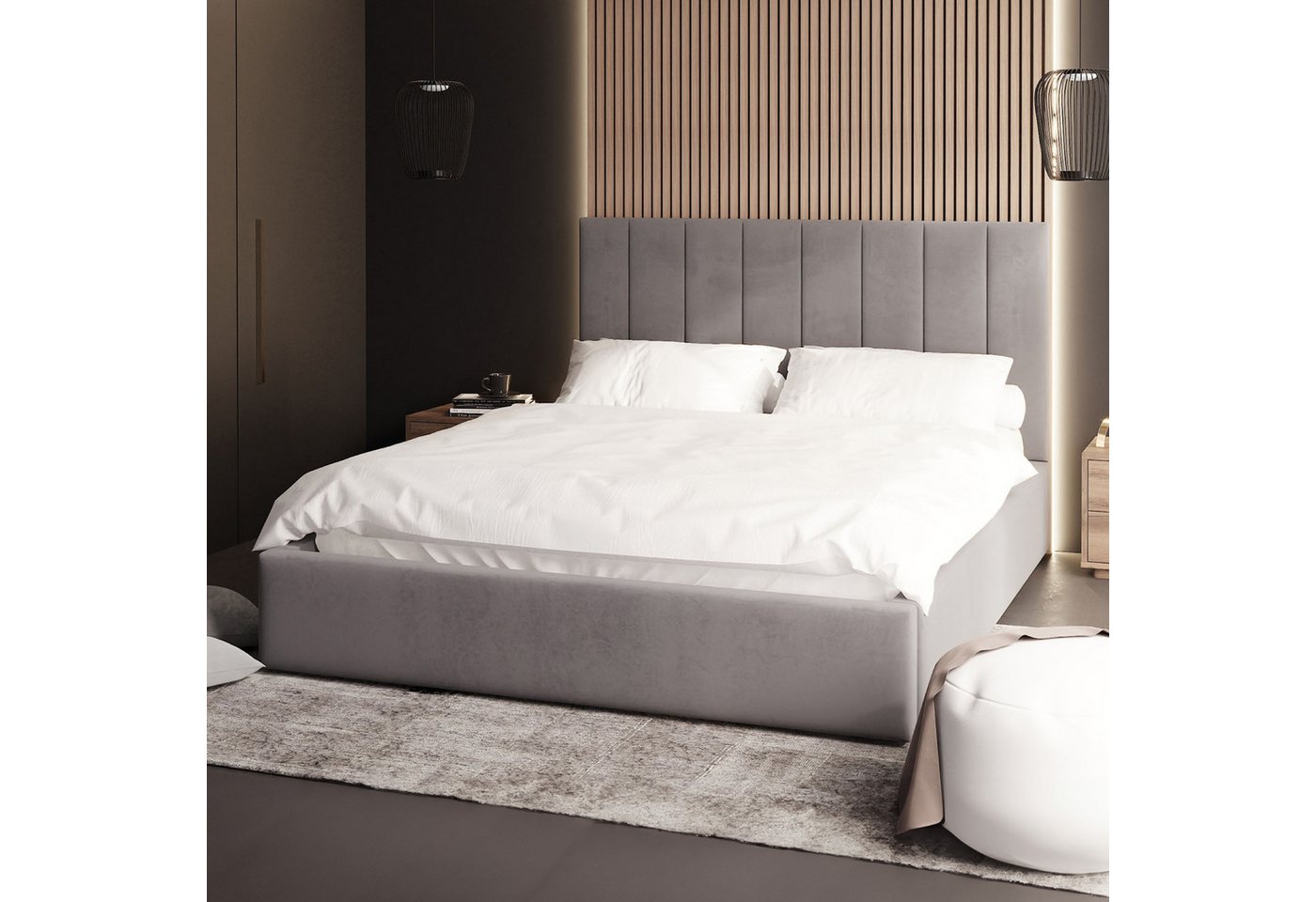 FDM Polsterbett KAJA modern mit Bettkasten MADE IN EU - mit hochwertigem Paris Bezug (verfügbar 90x200 120x200 140x200 160x200 180x200cm, Bettrahmen, Bett, mit großen gepolsterten Kopfteil, mit Bettkasten zum aufklappen), Hebbarer Metallrahmen, Bettkasten, mit/ohne Matratze FDM Polsterbett KAJA modern mit Bettkasten MADE IN EU - mit hochwertigem Paris Bezug (verfügbar 90x200 120x200 140x200 160x200 180x200cm, Bettrahmen, Bett, mit großen gepolsterten Kopfteil, mit Bettkasten zum aufklappen), Hebbarer Metallrahmen, Bettkasten, mit/ohne Matratze von FDM