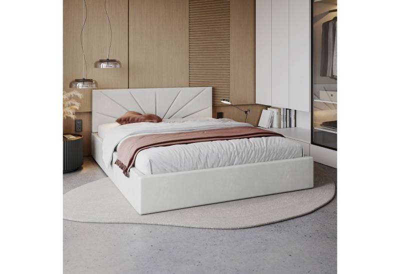 FDM Polsterbett SUNSET Bettgestell MADE IN EU - mit hochwertigem Velours Bezug (verfügbar 90x200 120x200 140x200 160x200 180x200cm, Bettrahmen, Bett, mit großen gepolsterten Kopfteil, mit Bettkasten zum aufklappen), Hebbarer Metallrahmen, Bettkasten, ohne Matratze FDM Polsterbett SUNSET Bettgestell MADE IN EU - mit hochwertigem Velours Bezug (verfügbar 90x200 120x200 140x200 160x200 180x200cm, Bettrahmen, Bett, mit großen gepolsterten Kopfteil, mit Bettkasten zum aufklappen), Hebbarer Metallrahmen, Bettkasten, ohne Matratze von FDM