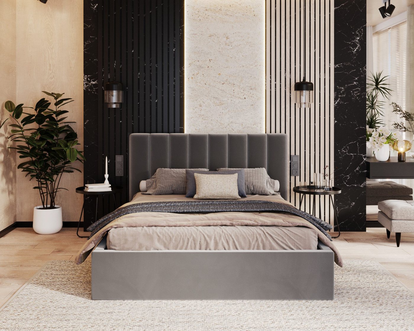FDM Polsterbett Stauraumbett Bettgestell 90x200, 120x200, 140x200, 160x200, 180x200cm (MADE IN EU - mit hochwertigem Velours Bezug, Bettrahmen, Bett, Optional mit Matratze bestellbar, mit großen gepolsterten Kopfteil, mit Bettkasten zum aufklappen), Metallrahmen mit Lattenrost, hydraulische Klappfunktion für Stauraum FDM Polsterbett Stauraumbett Bettgestell 90x200, 120x200, 140x200, 160x200, 180x200cm (MADE IN EU - mit hochwertigem Velours Bezug, Bettrahmen, Bett, Optional mit Matratze bestellbar, mit großen gepolsterten Kopfteil, mit Bettkasten zum aufklappen), Metallrahmen mit Lattenrost, hydraulische Klappfunktion für Stauraum von FDM