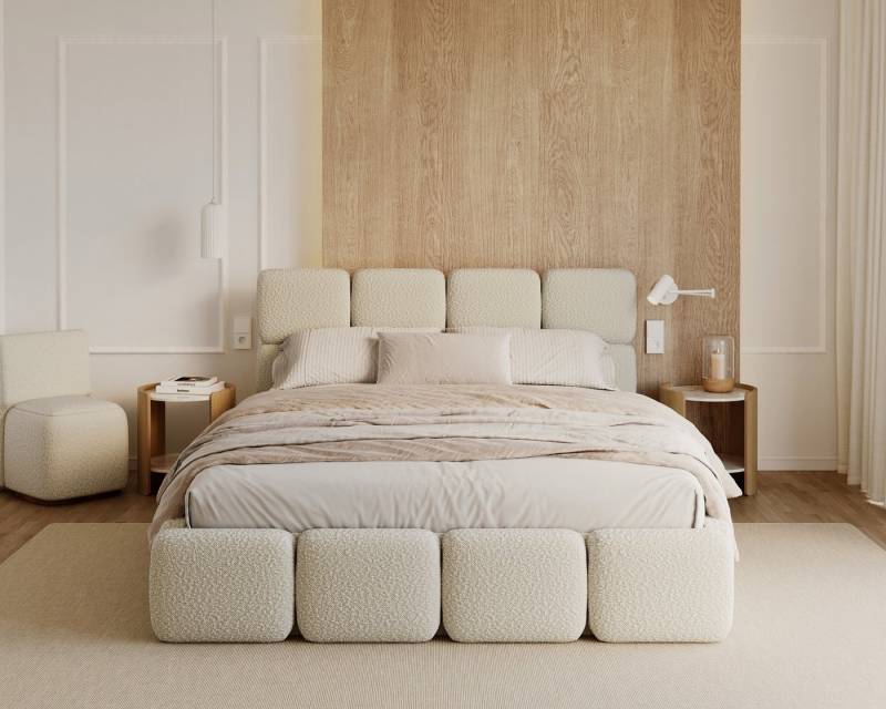 FDM Polsterbett Stauraumbett Bezug Cleo / Bouclé 140x200, 160x200, 180x200cm (MADE IN EU - mit hochwertigem Bouclé oder Cleo Bezug - mit Matratze bestellbar, mit großen gepolsterten Kopfteil, mit Bettkasten zum aufklappen), Metallrahmen mit Lattenrost, hydraulische Klappfunktion für Stauraum von FDM