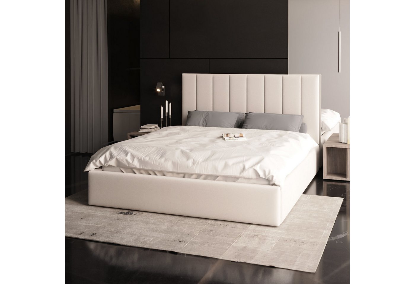 FDM Polsterbett Stauraumbett KAJA Bettgestell 90x200, 140x200 & weitere Größen (verfügbar 90x200 120x200 140x200 160x200 180x200cm, Bettrahmen, Bett, mit großen gepolsterten Kopfteil, mit Bettkasten zum aufklappen), Hebbarer Metallrahmen, Bettkasten, ohne Matratze FDM Polsterbett Stauraumbett KAJA Bettgestell 90x200, 140x200 & weitere Größen (verfügbar 90x200 120x200 140x200 160x200 180x200cm, Bettrahmen, Bett, mit großen gepolsterten Kopfteil, mit Bettkasten zum aufklappen), Hebbarer Metallrahmen, Bettkasten, ohne Matratze von FDM