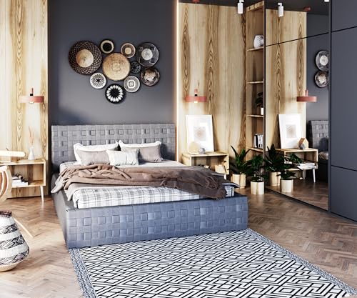 FDM Polsterbett mit Bettkasten 120x200 140x200 160x200 180x200 cm – Stauraumbett aus Velours, gepolstertes Kopfteil, Lattenrost & Metallrahmen, klappbar, Made IN EU (Grafit, 180x200) von FDM
