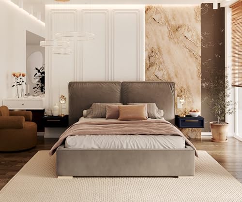 FDM Polsterbett mit Bettkasten 140x200 160x200 180x200 cm – Stauraumbett aus Velours, gepolstertes Kopfteil, Lattenrost & Metallrahmen, klappbar, Made IN EU (Anthrazit, 140x200) von FDM