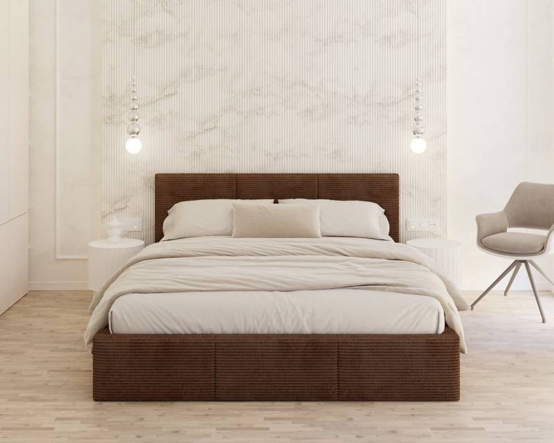 thematys Polsterbett mit Bettkasten Stauraumbett, aus hochwertigem CORD Stoff Bezug (verfügbar 90x200 120x200 140x200 160x200 180x200cm, Bettrahmen, Bett, mit großen gepolsterten Kopfteil, mit Bettkasten zum aufklappen), Metallrahmen mit Lattenrost, hydraulische Klappfunktion für Stauraum von thematys