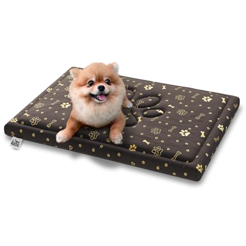 FDM Puddy wasserdichtes Hundebett 70x100x4 cm Polyurethanschaum mit waschbarem Bezug Braun/Gold von FDM