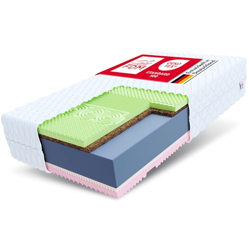 FDM Savona Schaumstoffmatratze 180 x 200 cm 7-Zonen Latex Kokos Matratze Härtegrad H4/H3 (Hart/Mittelhart) 22 cm Höhe Hochelastischer Komfortschaum Zweiseitig Bezug Abnehmbar Waschbar von FDM
