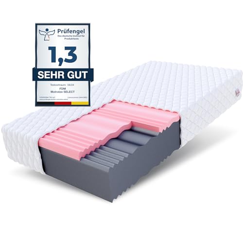 FDM Select MAX Double Matratze 100x200 cm Kaltschaum Höhe 24 cm Härtegrad H3 und H4 Visco-Schaum Öko-Tex Allergikergeeignet Jersey Bezug Waschbar von FDM