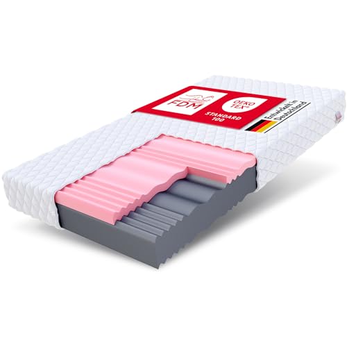 FDM Select Matratze 80x200 cm Kaltschaum Höhe 14 cm Härtegrad H3 und H4 Visco-Schaum Öko-Tex Allergikergeeignet Jersey Bezug Waschbar von FDM