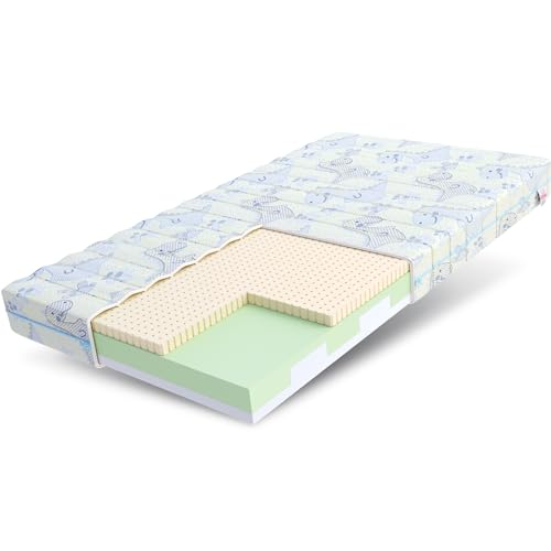 FDM Smile Matratze 90x200 cm Kaltschaum Kindermatratze Höhe 10 cm Härtegrad H3 Öko-Tex Allergikergeeignet Bezug Waschbar Latex Matratzenbezug Dino von FDM