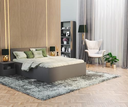 FDM Stauraumbett mit Bettkasten 120x200 140x200 160x200 180x200 cm – Stauraumbett aus Holz, großes Kopfteil, Lattenrost & Metallrahmen, klappbar, Made IN EU (Grafit-Grafit, 180x200) von FDM