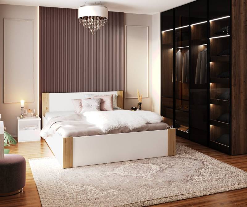 FDM Stauraumbett mit Bettkasten und Lattenrost 120x200, 140x200, 160x200 und 180x200cm (MADE IN EU - Gästebett Tagesbett Kinderbett belastbar bis 400kg - viel Stauraum, ideal für Paare, in Weiß-Natur oder Weiß-Grau), Metallrahmen mit hydraulischer Klappfunktion von FDM