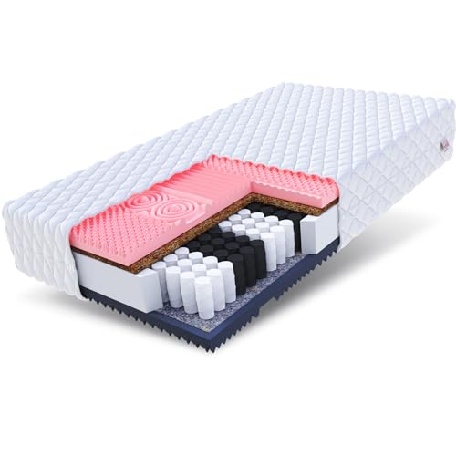 GINASO Memory Foam Matratze Atmungsaktive 7-Zonen Taschenfederkernmatratze Kokos Allergiker - Höhe 22 cm - H3/H4 mittelhart/hart (60-120 kg) - waschbarer Bezug Premium Jersey (180 x 200 cm, 22) von FDM