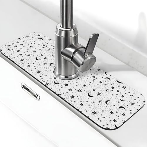 Black Moon White Stars Spritzschutz, 38,1 x 14 cm, Küchenspüle, Wasserhahnschutz, Abtropfmatte, Spritzschutz, Wasserhahn, Küche, Badezimmer von FDNUPIAN