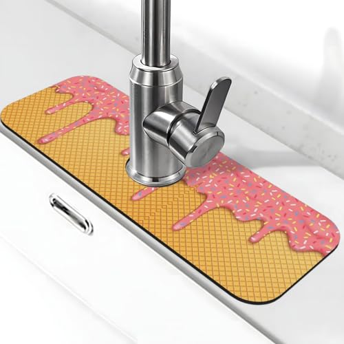 Eiscreme-Waffel-Kirschgeschmack, leckerer Sommer-Dessert, 38,1 x 14 cm, Küchenspüle, Spritzschutz, Wasserhahnschutz, Abtropfmatte, Spritzschutz, Wasserhahn, Küche, Badezimmer von FDNUPIAN
