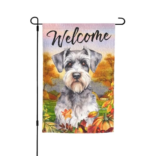Gartenflagge Schnauzer Herbst Kürbis Herbst Hund Willkommensfeier Outdoor Dekorationen Picks Haus Garten Hof Dekor 30,5 x 45,7 cm von FDNUPIAN
