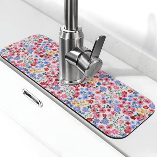 Millefleurs Spritzschutz für Küchenspüle, verschiedene Blumen, Rosa, 38,1 x 14 cm, für Küche, Badezimmer von FDNUPIAN