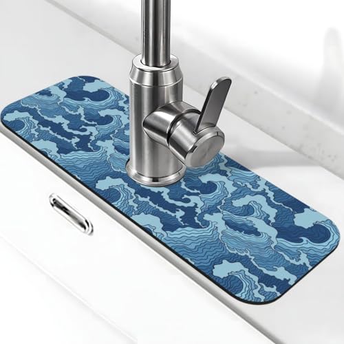Waves Japan-Spritzschutz, 38,1 x 14 cm, Küchenspüle, Wasserhahnschutz, Abtropfmatte, Spritzschutz, Wasserhahn, Küche, Badezimmer von FDNUPIAN