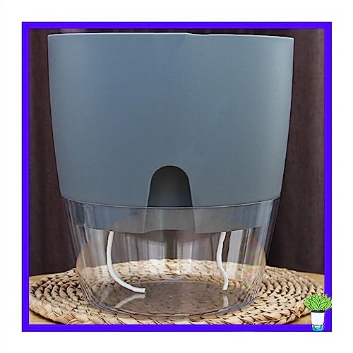 FDOSIJFOS Blumentöpfe, Transparentes Doppel-Innenset mit Baumwollseil-Bewässerung, klein, Wasserfüller, Kunststoff-Pflanzgefäße, for Zuhause(Gris,L) von FDOSIJFOS