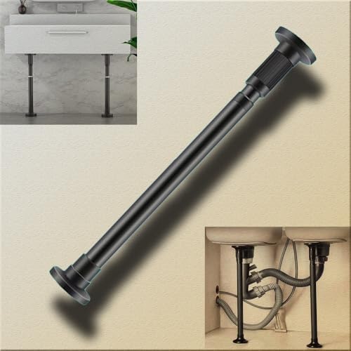Unterbau-Spülbeckenhalterung Unterbau-Spülenhalterungen, Stützstangen for Küchenspülen, Möbelbeine, Stützbeine for Spülen aus Edelstahl, Gardinenstange(Black,H 35 50cm(13.8" 19.7")) von FDOSIJFOS