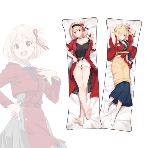 Anime Kissenbezüge Lycoris Recoil Nishikigi Chisato Anime Körper Kissenbezug Dakimakura kurzer Plüsch Stoff Überwurf Kissenbezug von FDSAD