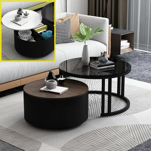 2er-Set Zusammensetzbarer Couchtisch, Moderner Runder Couchtisch Mit Stauraum, Zusammensetzbarer Beistelltisch füR Kleine RäUme, Stapelbare Beistelltische mit Glasplatte und Stabil(Color:Black-leg-16) 2er-Set Zusammensetzbarer Couchtisch, Moderner Runder Couchtisch Mit Stauraum, Zusammensetzbarer Beistelltisch füR Kleine RäUme, Stapelbare Beistelltische mit Glasplatte und Stabil(Color:Black-leg-16) von FDSGEEE