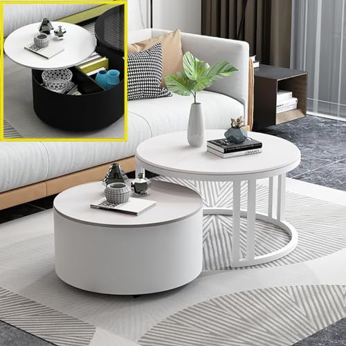 2er-Set Zusammensetzbarer Couchtisch, Moderner Runder Couchtisch Mit Stauraum, Zusammensetzbarer Beistelltisch füR Kleine RäUme, Stapelbare Beistelltische mit Glasplatte und Stabil(Color:White-leg-11) 2er-Set Zusammensetzbarer Couchtisch, Moderner Runder Couchtisch Mit Stauraum, Zusammensetzbarer Beistelltisch füR Kleine RäUme, Stapelbare Beistelltische mit Glasplatte und Stabil(Color:White-leg-11) von FDSGEEE