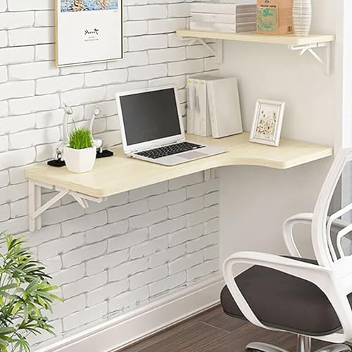 Eck-Computertisch zum Aufhängen, multifunktionale Werkbank, Wandmontage, klappbarer L-Ecktisch, Esstisch, Schreibtisch für Heimbüro (Größe: 100 x 60 x 40 cm, Farbe: Weißahorn) von FDSGEEE