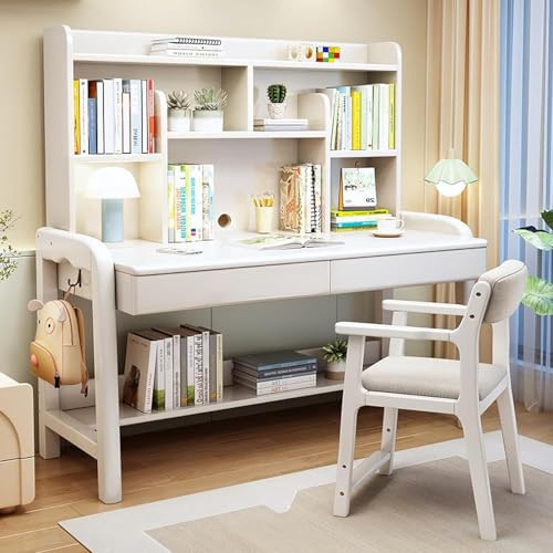 FDSGEEE Computertisch für Zuhause mit Schubladen und Schreibtischstall, moderner Studententisch/Arbeitsplatz für Heimbüro (Größe: 84 cm, Farbe: Weiß) von FDSGEEE