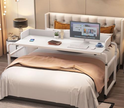 FDSGEEE Höhen- und längenverstellbarer mobiler Tisch mit Rollen, für Doppelbett, Queen-Size-Bett, Kingsize-Bett (Farbe: Weiß) von FDSGEEE