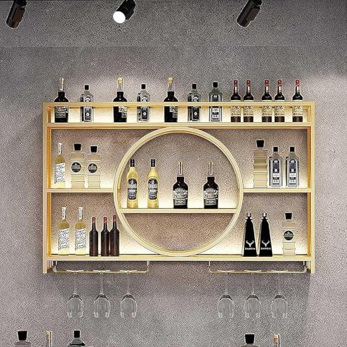 FDSGEEE Metall-Weinregal für die Wandmontage - Stilvolles Barregal für Zuhause, Restaurant & Bar - Multifunktionaler Champagnerglas-Organisator (Size:100x15x80cm/39x6x31in,Color:Gold) von FDSGEEE